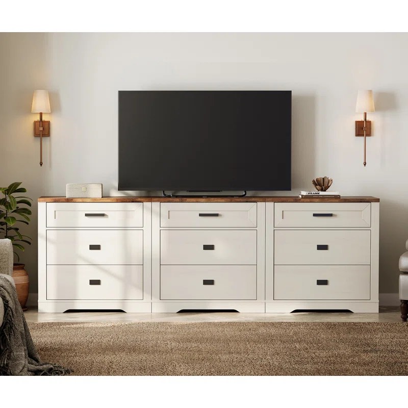 Latitude Run® Farmhouse 9 Drawers Dresser For Bedroom,94 Inch 3 In 1 Dresser With Small Chest Of Drawers,Mid Century Modern Wooden Closet Storage Organizer For Living Room, Hallway INCOMPLETE