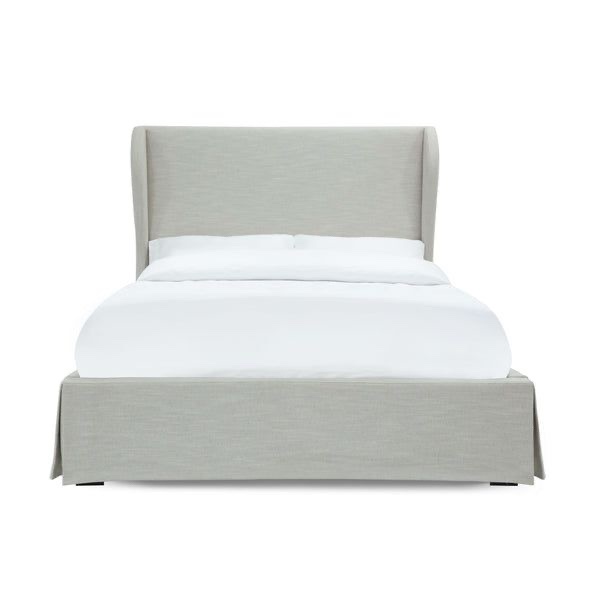 (Incomplete Footboard, Rails and Slats Only) Juliette Hera Eastern King Upholstered Skirted Panel Bed in Oatmeal
