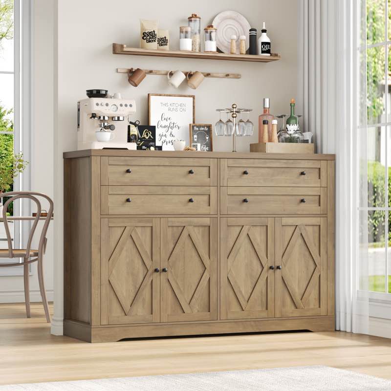 55.1" W Sideboard with 4 Drawers, Thickened Desktop Color: Rustic Brown