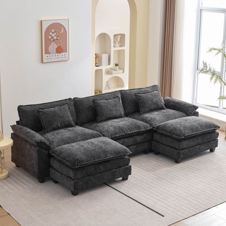 ( incomplete Box 2 of 2 120” Comfy Cloud Couch U Shaped Sectional Sofa with Two Ottomans