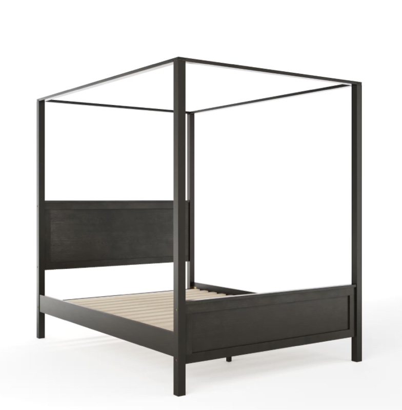 (incomplete Box 1 of 2) Dark Gray Wood Frame Queen Canopy Bed
