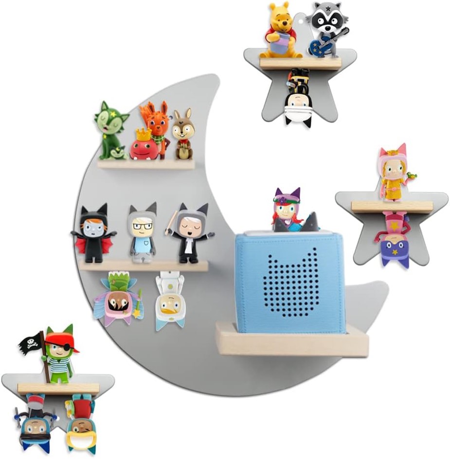 Shelf for Toniebox Starter Set, Tonie Figures (Moon & 3 Star Design) - Magnetic Wooden Shelf for Toniebox Music Box Tonies for Children Baby Room Roll over image to zoom in Shelf for Toniebox Starter Set, Tonie Figures (Moon & 3 Star Design) - Magnetic Wooden Shelf for Toniebox Music Box Tonies for Children Baby Room Similar