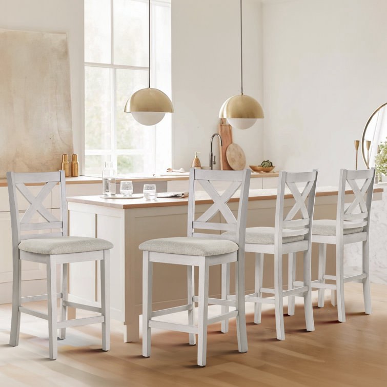 X-back Solid Wood Fabric Upholstered Bar & Counter Stool With Footrest( set of 2)