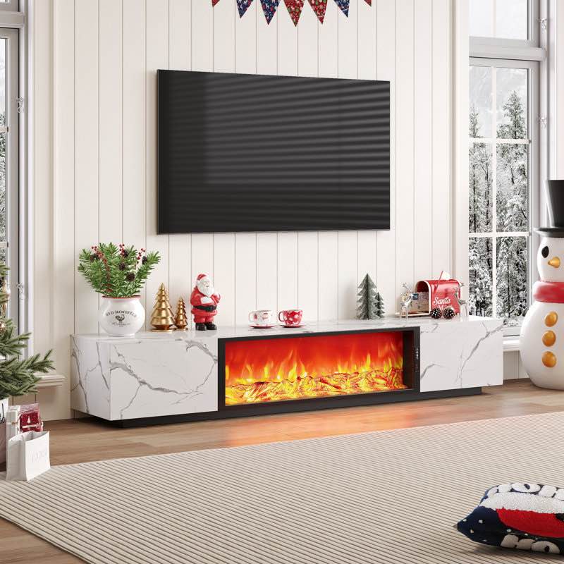 Reco TV Stand with Electric Fireplace, Entertainment Center with 2 drawers for TVs Up to 85"