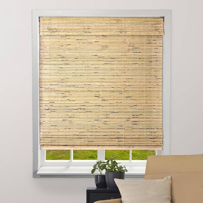 ARLO BLINDS Sheer Bamboo Roman Shades with Valance - Petite Rustique, 33" W x 60" H - Light Filtering Cordless Blinds for Interior Windows - Real Natural Bamboo Material - Mounting Hardware Included