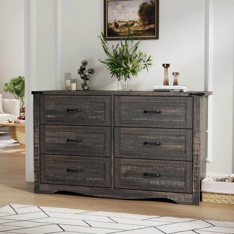 Coulten 6 Drawer 46.4" W Farmhouse 6 Drawers Double Dresser for Bedroom, Modern White Dresser Chest of Drawers, Wide Dressers Organizer, Accent Storage Cabinet for Closet, Living Room, Hallway