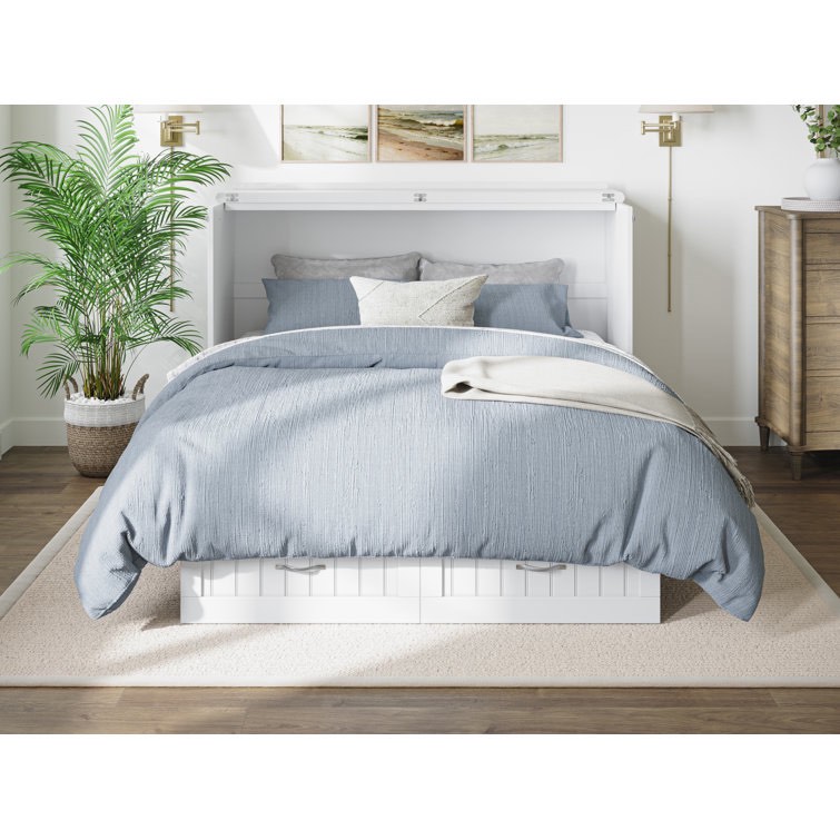 (Incomplete, only 1 box ) White Kindig Murphy Bed Chest with 6" Mattress, Storage and Built-in Charger