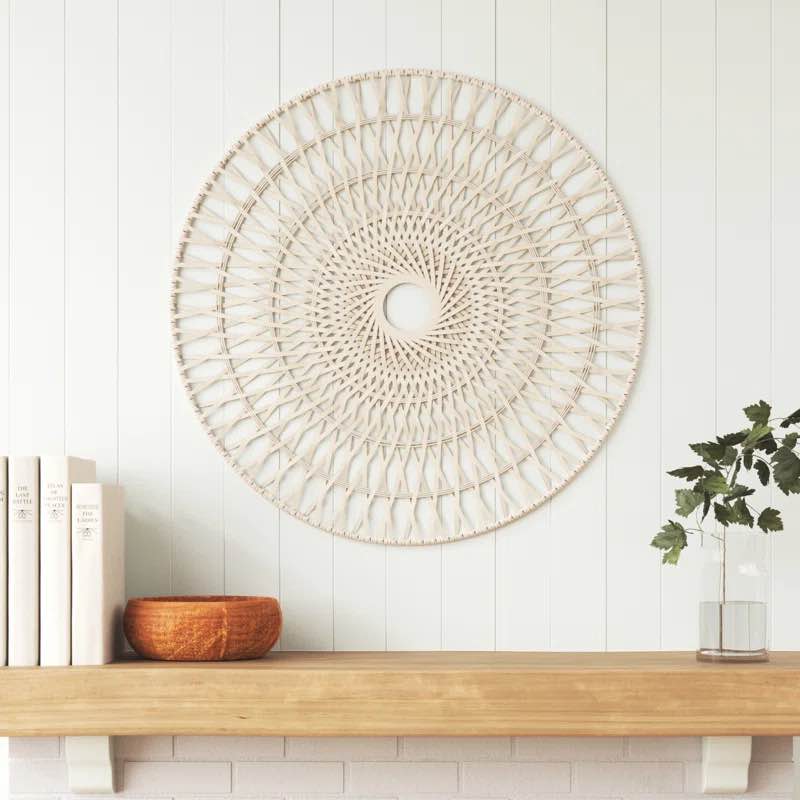36-inch Brown Round Wicker Wall Decor - A Harmonious Rustic Piece for Home or Office