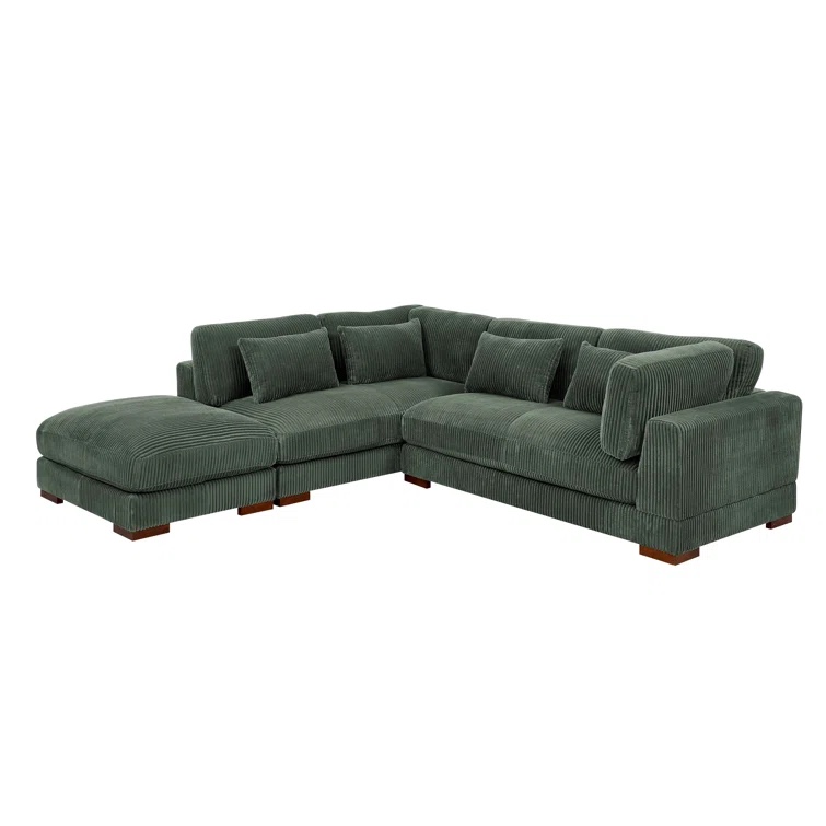 (incomplete) Beeston 107" Wide Left Hand Facing Sofa and Chaise with Ottoman Orientation: Right Hand Return, Body Fabric: Hunter Green Corduroy 1 box.