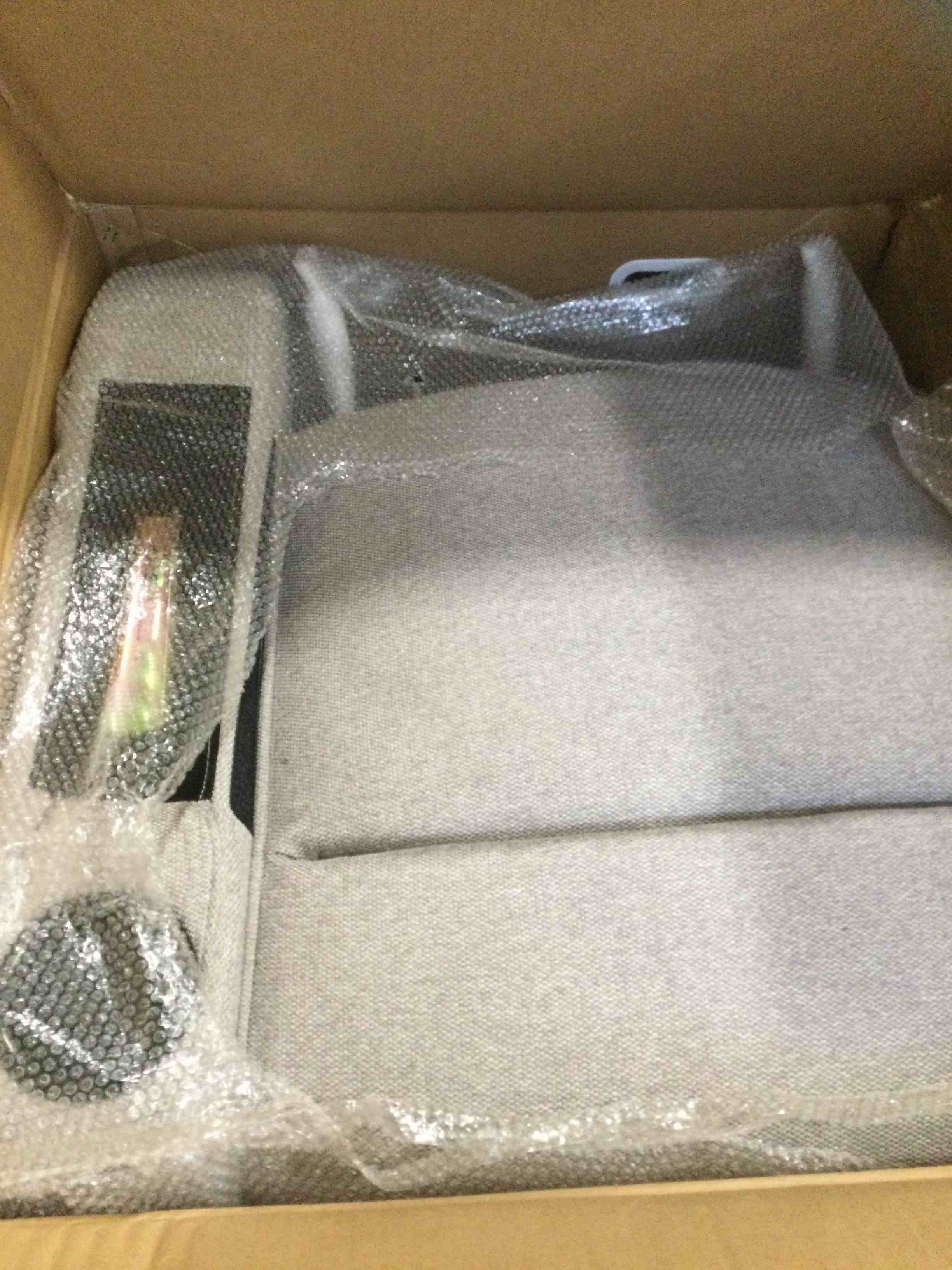 Condition photo showing As Is for (incomplete) recliner loveseat upholstery color: light grey