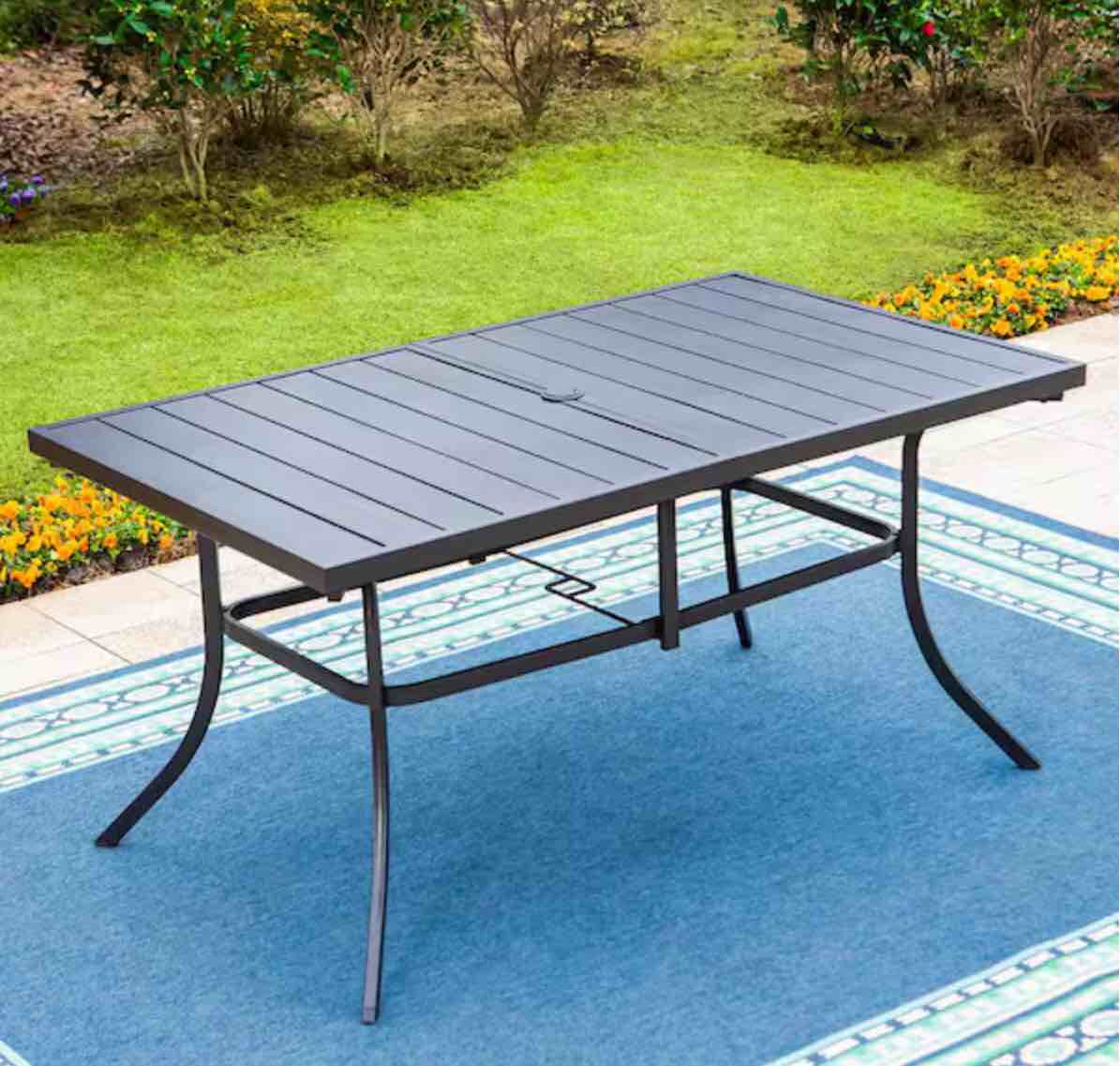 Patio Dining Set with Rectangular Dining Table and Padded Swivel Chairs Color: Black/Blue