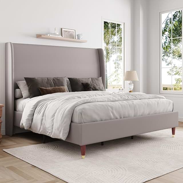 Eveline Upholstered King Bed, Light Gray, 2 boxes.