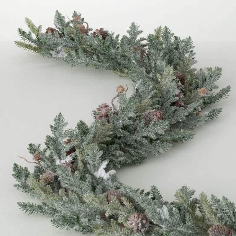 72" Artificial Frosted Pine Pinecone Christmas Garland, Green-White