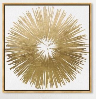 Oliver Gal 'Sunburst Golden' Symbols and Objects Wall Art Framed Canvas Print Symbols - Gold, White 41” x 41”
