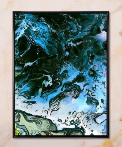 Designart "Black And Blue Liquid Art" Modern Framed Canvas Wall Art Print