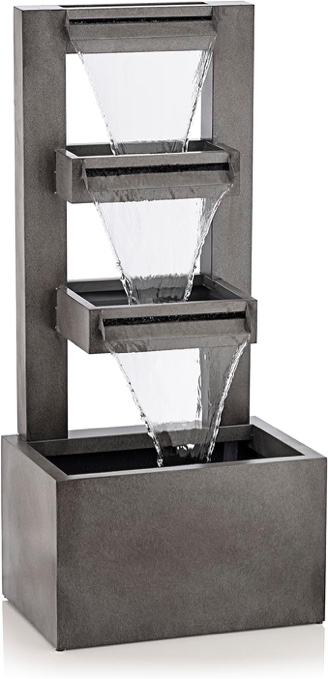 Alpine Corporation CPS182 43" Multi-Tier Waterfall Fountain - Industrial Style Water Feature for Garden, Patio, Yard, Backyard, Relaxing Water Flow, and Serene Landscaping, Gray