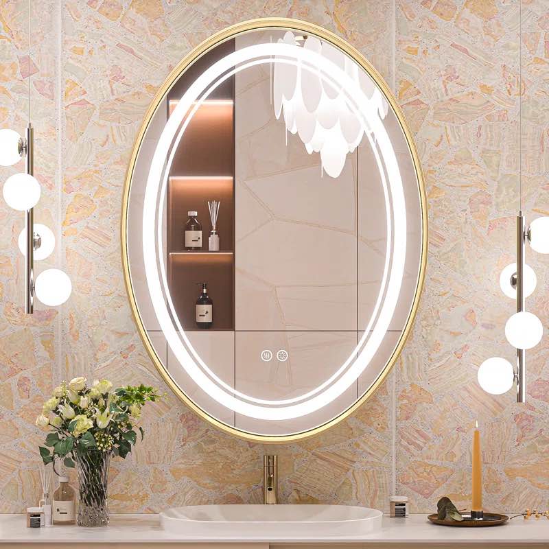 Vinia Oval LED Lighted Bathroom Vanity Mirror Dimmable and Anti-Fog Wall Mirror