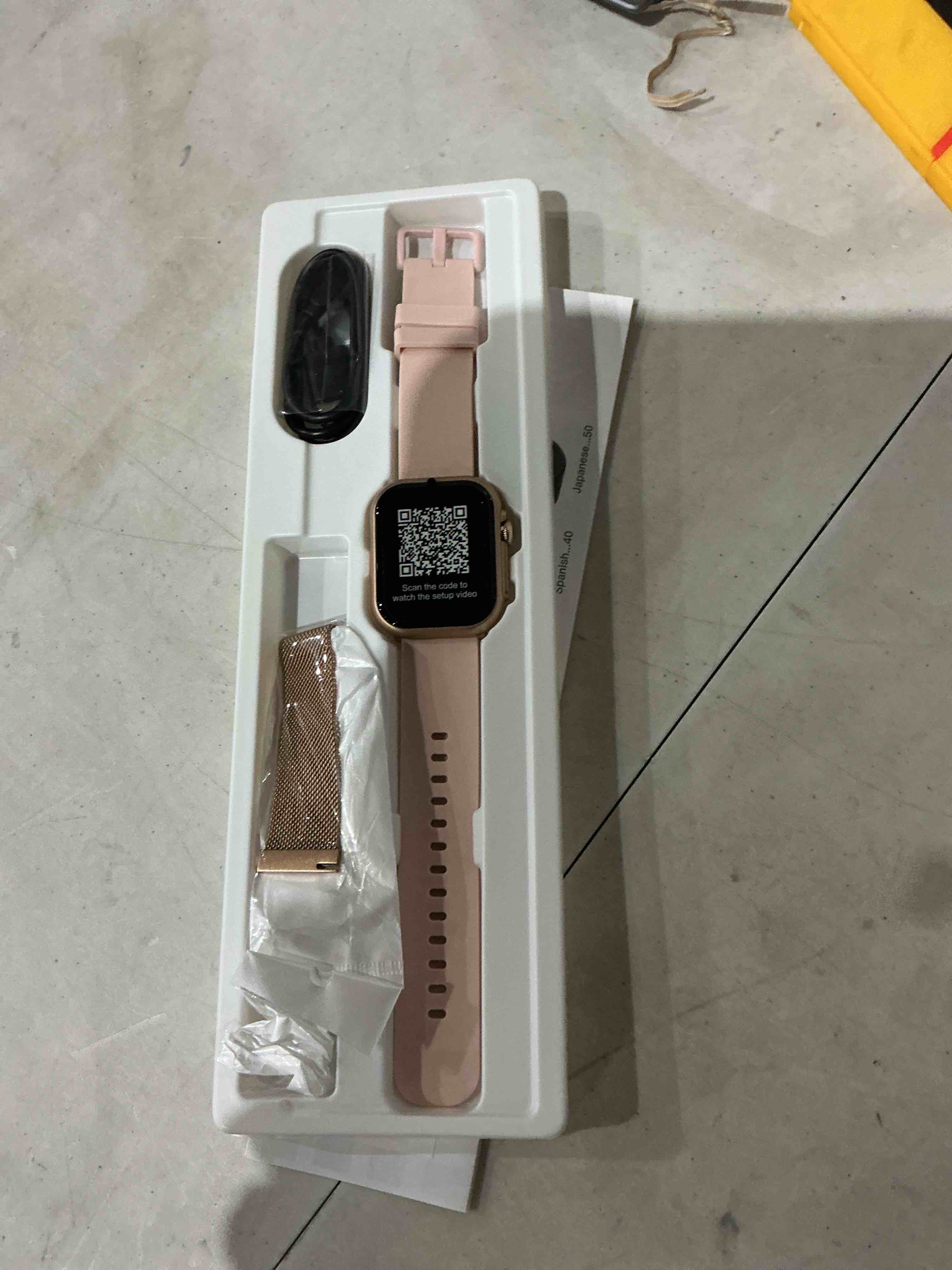 Condition photo showing Good Condition for smart watch for women men fitness: smart watch for iphone&android bluetooth call with spo2 sleep heart rate monitor,ip68,fitness tracker with 120+sport,reloj inteligente 30 day+battery life, 2 bands 1.85 gold-pink