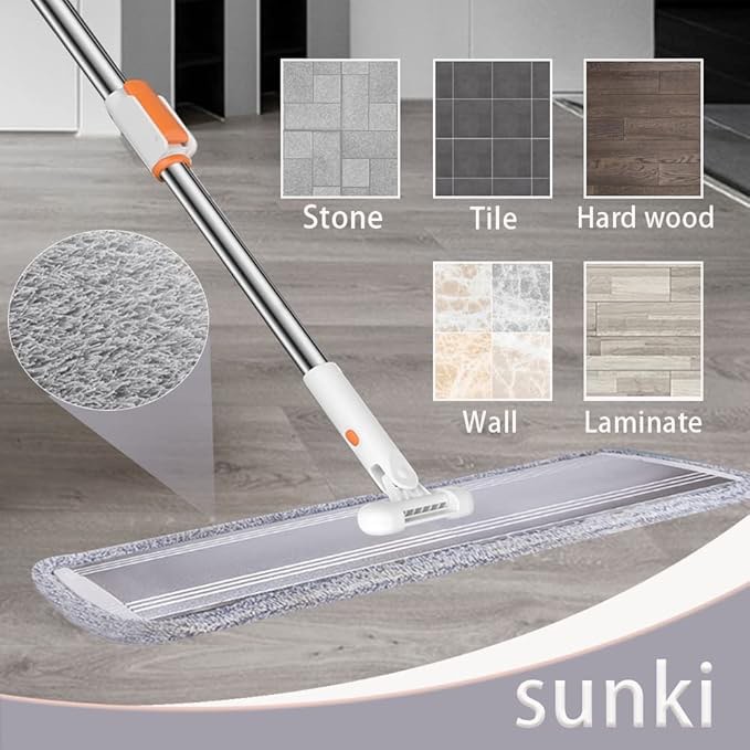 32-Inch Microfiber Flat Mop for Floor Cleaning - Commercial Wide Mop with 360° Rotation, Stainless Steel Handle & 4 Reusable Washable Pads - for Hardwood, Laminate, Tile, Dust and Wet Mopping