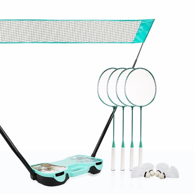 ENOVI EasyGo Badminton Set, Badminton Sets for Backyards, with Net, 4 Racket, 4 Birdies, Portable Storage Box