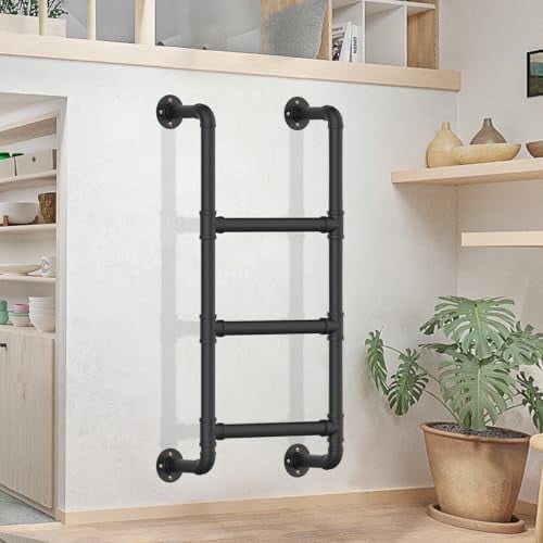  (No ratings yet) 3-Rung Wall Mounted Metal Step Ladder, Basement Window Well Egress & Fire Emergency Escape Ladder, for High Entrance Attic Egress, Bunk Bed Climbing (355LBS Load Capacity, Matte Black)