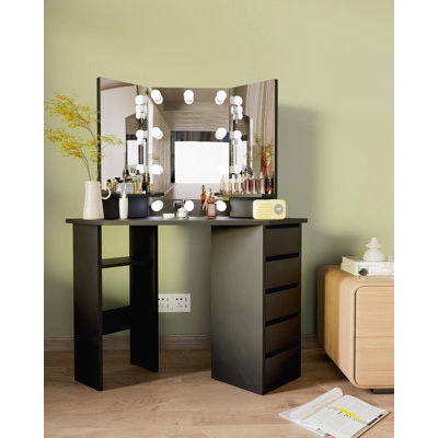 Vanity Set With Stool, 5 Rorating Drawers And Mirror (incomplete) 