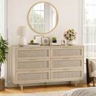 Aimara 51" Rattan 6 Drawer Dresser for Bedroom, Boho Wood Dresser with Gold Handles & Wood Legs