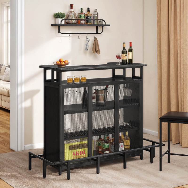 (Incomplete) Home Bar Table With Wall-Mounted Rack