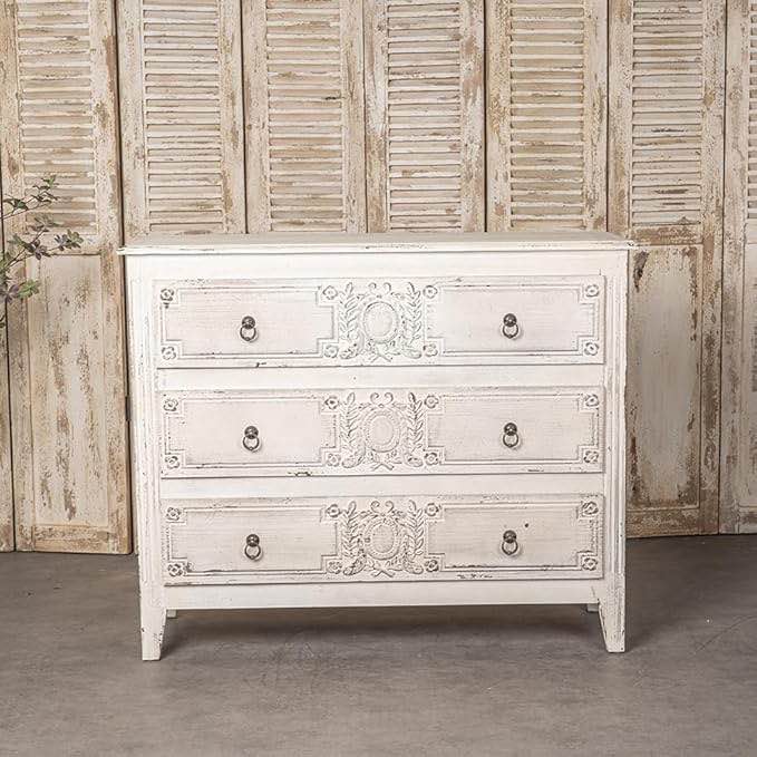 24QJ0028 dresser vintage White 6 Drawers (damaged)