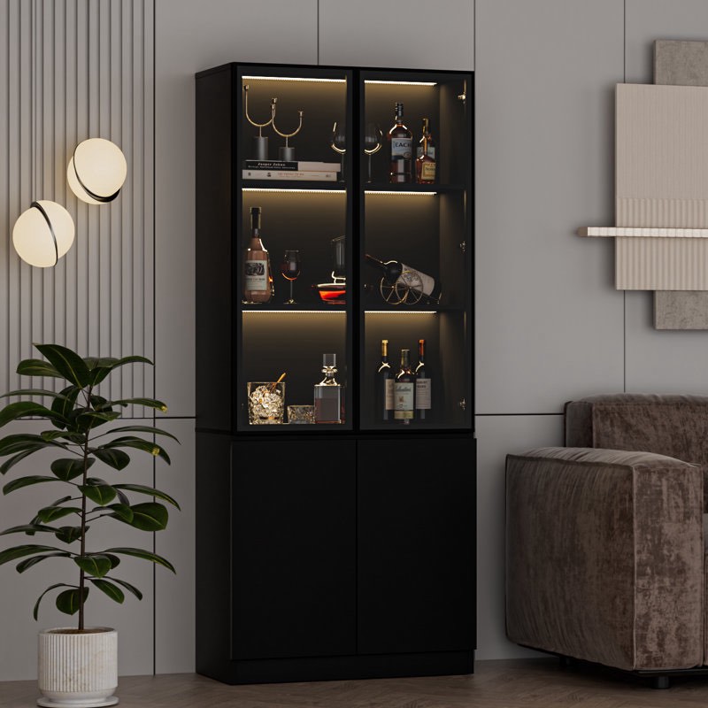 (similar stock photo) (incomplete) 78.7" Tall Display Storage Cabinet with Glass Doors and LED Lights, Black
