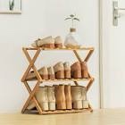 3 Tiers 9 Pairs Folding Shoe Rack, Installation-Free Bamboo Organizer Storage Shoes Shelf for Home