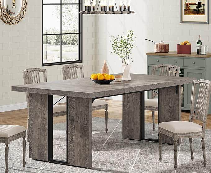 71" Large Dining Table for 6 to 8 People, Rustic Farmhouse Style Dinner Table, Rectangular Dining Table for Kitchen, Dining Room & Living Room