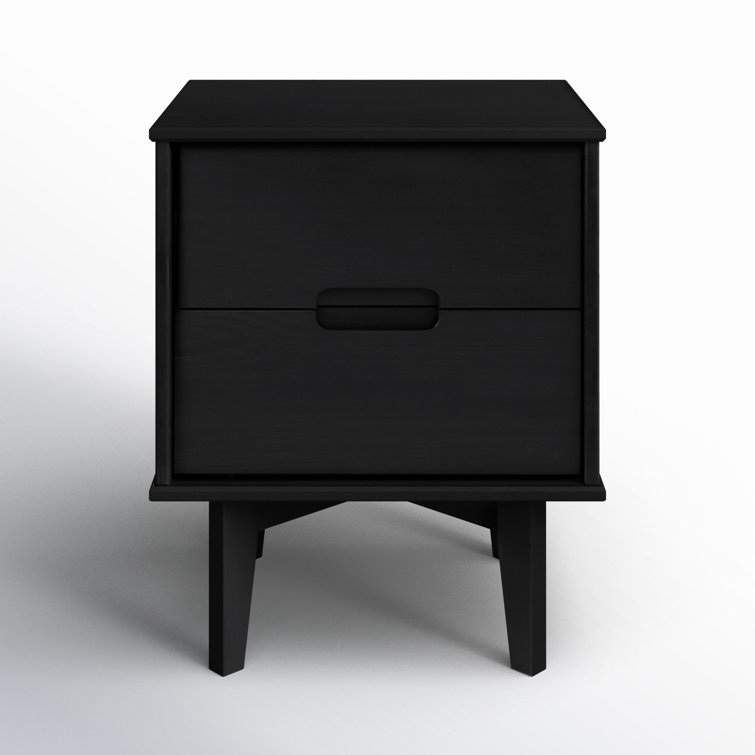 Mags Solid Wood Groove 2-Drawer Nightstand black 