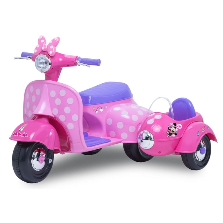 Disney Minnie Mouse 6 Volt Happy Helpers Scooter with Sidecar Ride-On Toy by Kid Trax, 1 mph