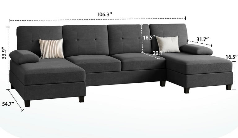 ( incomplete 1/3 2/3 0/3 )Walsunny Modern U-Shape Sectional Sofa, Chenille Fabric Modular Couch, 4 Seat Oversized Sofa with Chaise for Living Room