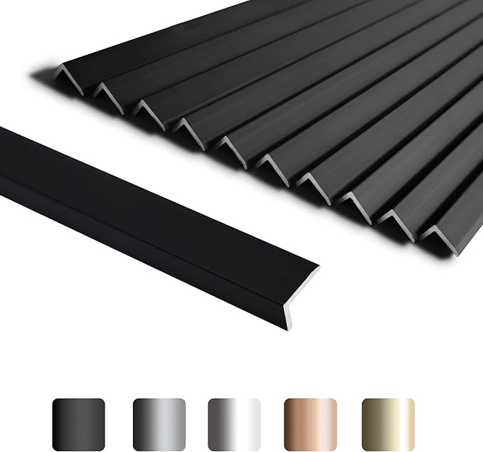 SUNWINGS 10-Pack 36 Inch Peel and Stick Aluminum Tile Trim, Decorative Kitchen Backsplash Trim Edge, Self Adhesive Tile Liner Matte Black Large