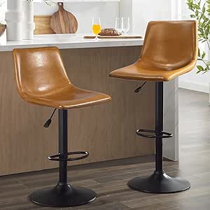 Similar To Stock Photo Gold Hardware Waleaf Adjustable Swivel Bar Stools Set of 2,Counter Height Bar Stools with Back,350 LBS PU Leather Bar Stool for Kitchen Island,Upholstered Pub Stools with Footrest,Armless Dining Chairs for Bar