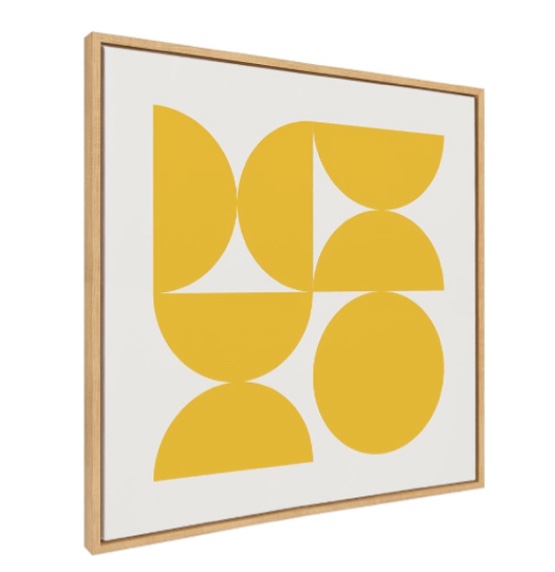 Kate and Laurel Sylvie Bold Vintage Geometric Sunshine Yellow Framed Canvas Wall Art by The Creative Bunch Studio, 30x30 white , Modern Abstract Art with Geometric Inspiration