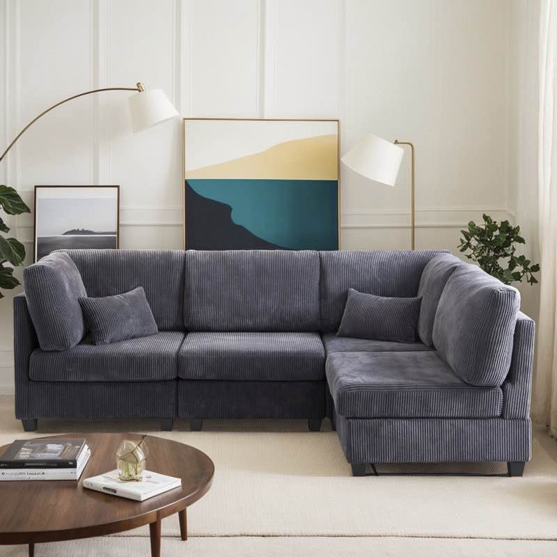Shariff 110'' Convertible Modular Corduroy Upholstered Sectional Sofa ( incomplete box 3/3) 