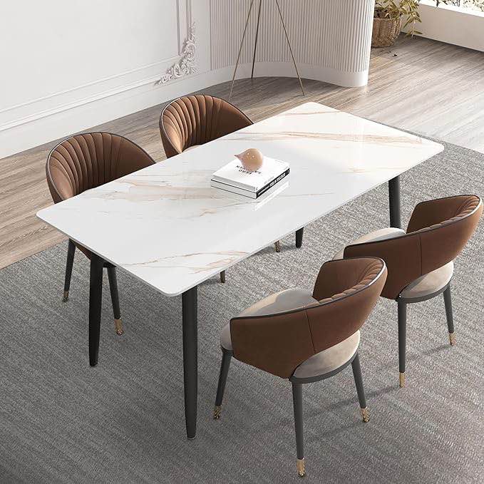 Dining Table 55"Inches Rectangle Marble Kitchen Table,White Dining Room Table with Sintered Stone Top and Metal Legs,Mid Century Modern Dinner Table for Dining Room ( incomplete base only) 