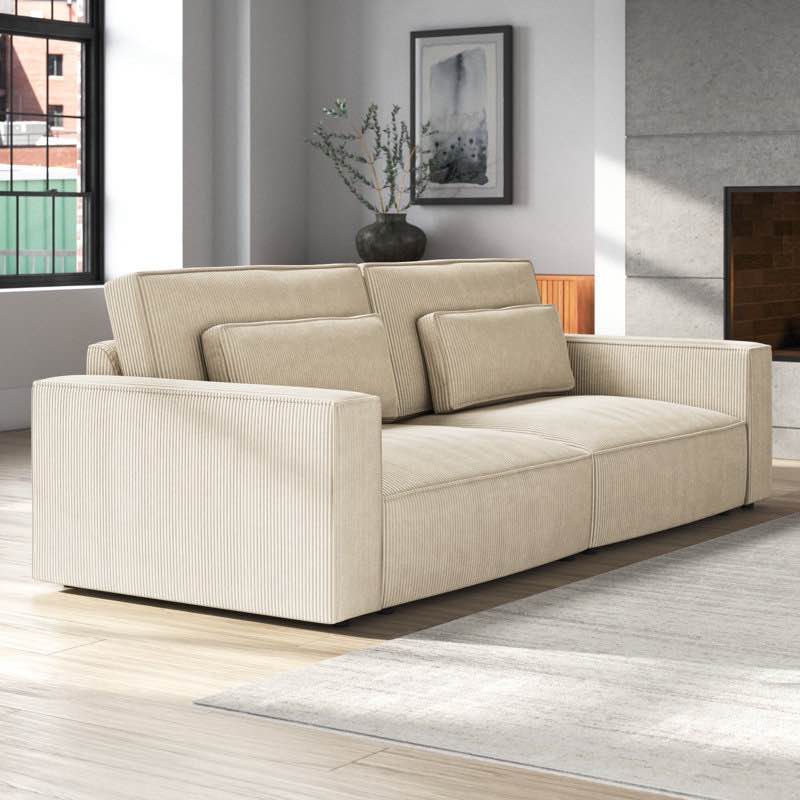 Brandiann 105.5"W  Upholstered  Wide 4-Seat Sofa Fabric: Beige Corduroy ( incomplete box 1/2) 