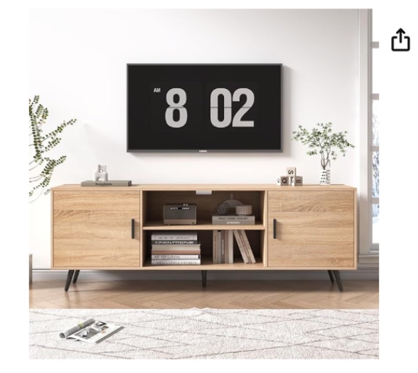 AUXSOUL 70 Inch Mid Century Modern TV Stand for 75 Inch TV, Wood TV Stand with Storage, Entertainment Center for Living Room Bedroom, TV Media Console, Oak