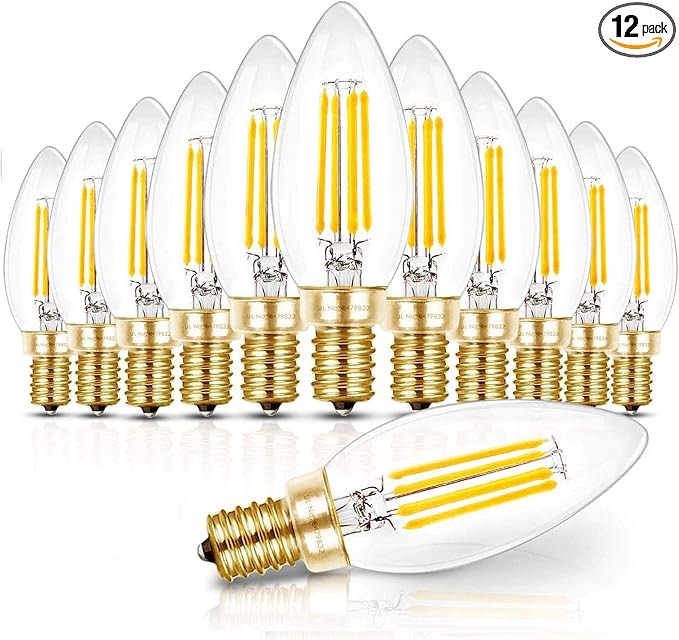 Hizashi E12 Candelabra LED Light Bulbs 40 Watt Chandelier Light Bulbs Dimmable 5000K Daylight, B10 LED Candelabra Bulbs, 90+CRI, 4W, 450LM, Candle Light Bulbs, UL Listed, 12 Pack