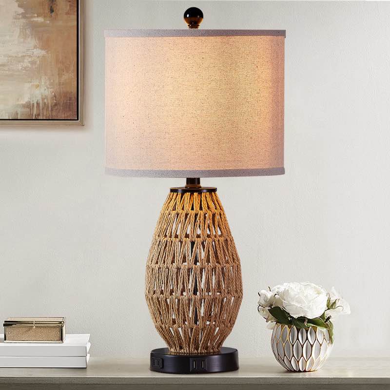 Adone 22.5 in. Rattan Table Lamp with Dual USB Ports and Built- in 0 