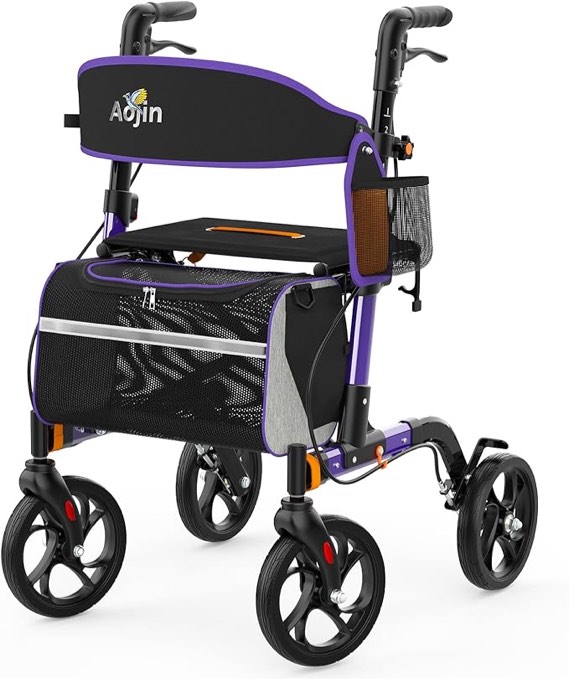 Rollator Walker for Seniors, Lightweight Foldable All Terrain Rolling Walker with seat, Aluminum Walkers with 8 inch Rubber Wheels, Handles and Backrest for Seniors and Adult (Purple)