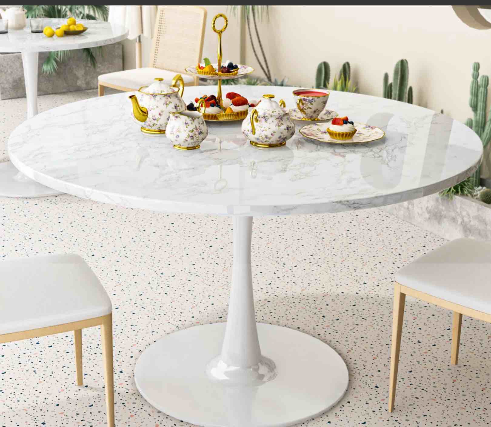Recaceik Round Dining Table, 42 Elegant Tulip Table Round with Marble ...