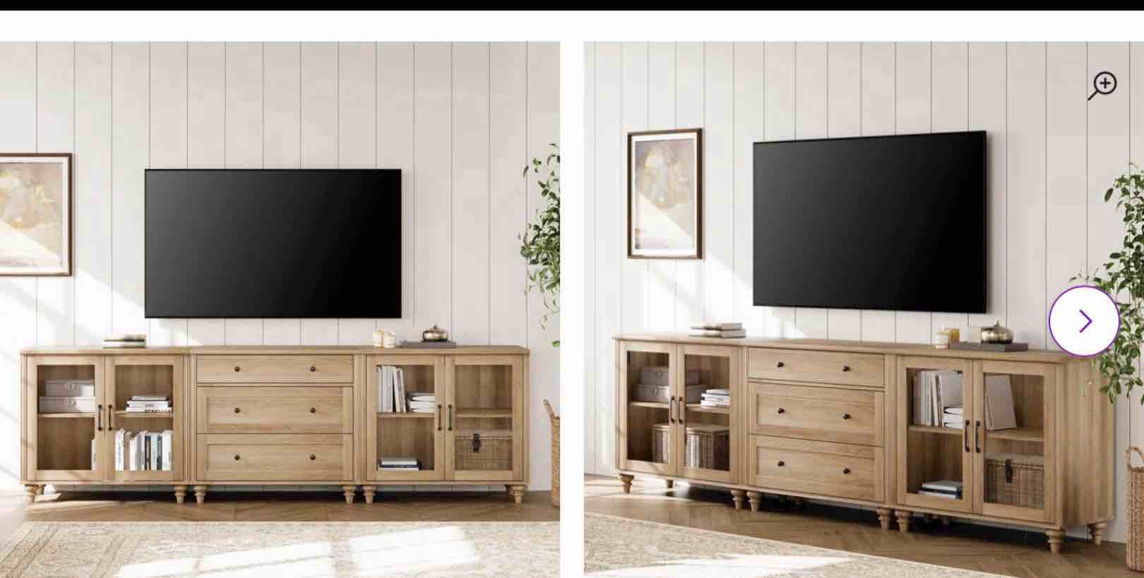 Oak Scarlett TV Stand For TV, 3-In-1 TV Console Table For 75/80/85/90 Inch TV, Entertainment Center With Glass Door & Drawer, Kitchen Sideboard Buffet Cabinet For Dining Room ( incomplete 1 piece only) 