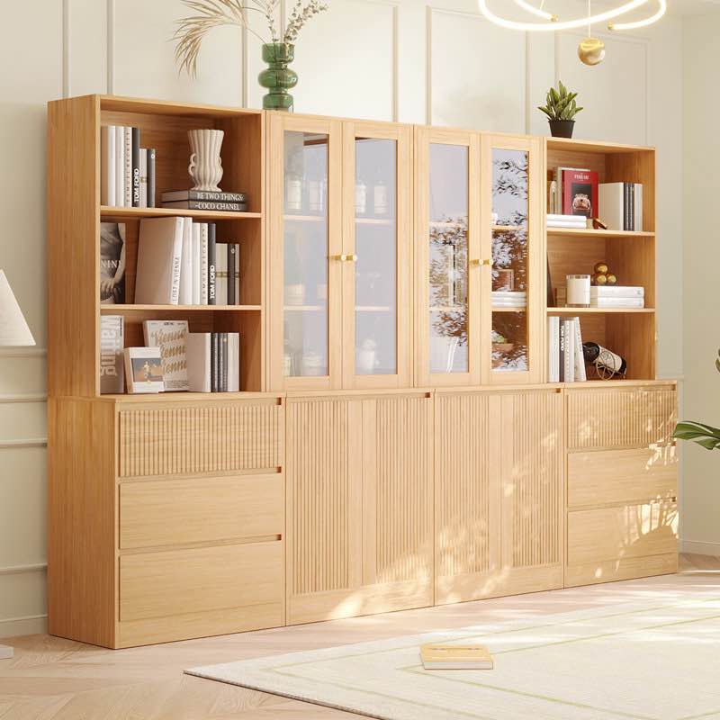 71" H X 94.5" W Bookcase Cabinet With Glass Doors & Drawers (2A+2B) ( incomplete 1 piece only) 