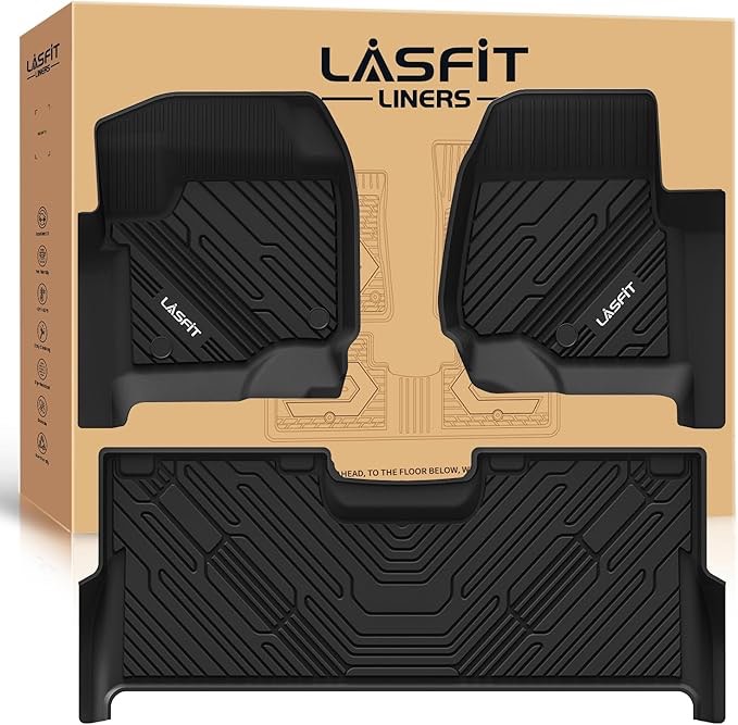 LASFIT Floor Mats for Ford F250 F350 F450 F550 2017-2025 SuperDuty Crew Cab Rear with Under-Seat Fold-Flat Storage All Weather TPE Car Carpet Floor Liner, 1st & 2nd Rows, 3pc Black