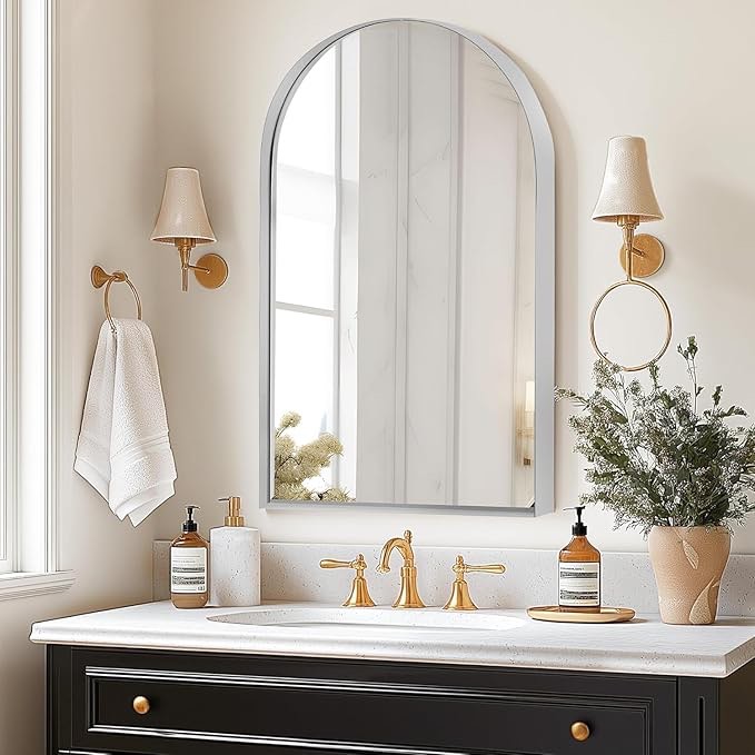 SogesHome Medicine Cabinet with Mirror for Bathroom, 24x36 Recessed Arched Mirror Cabinet, Wall Mount Bathroom Vanity Mirror with Storage with 2 Adjustable Shelves, Perfect for Bathroom,